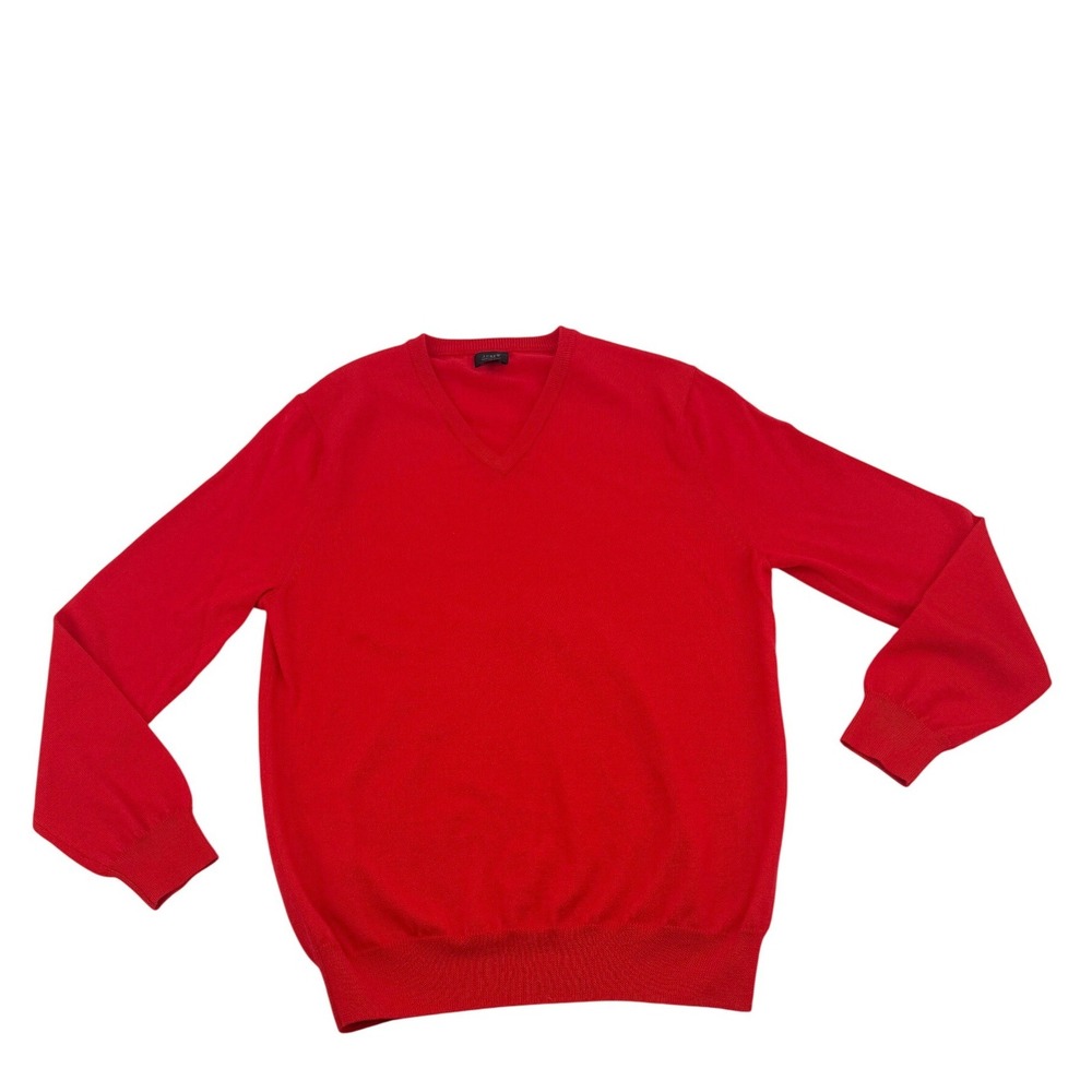J Crew Merino Wool Sweater Mens M Red V Neck 100% Wool Pullover Classic